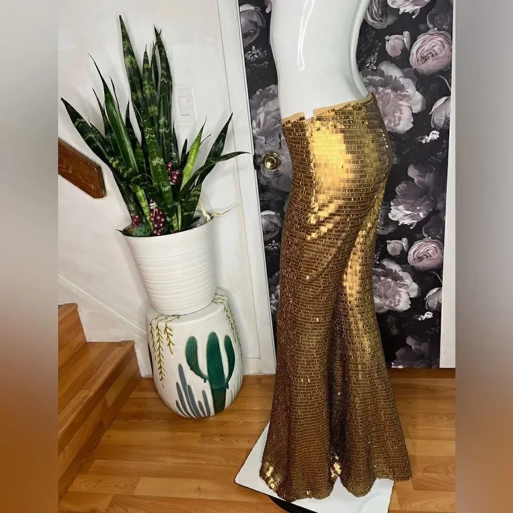 New  Free People Party Flare Pants Matte Gold